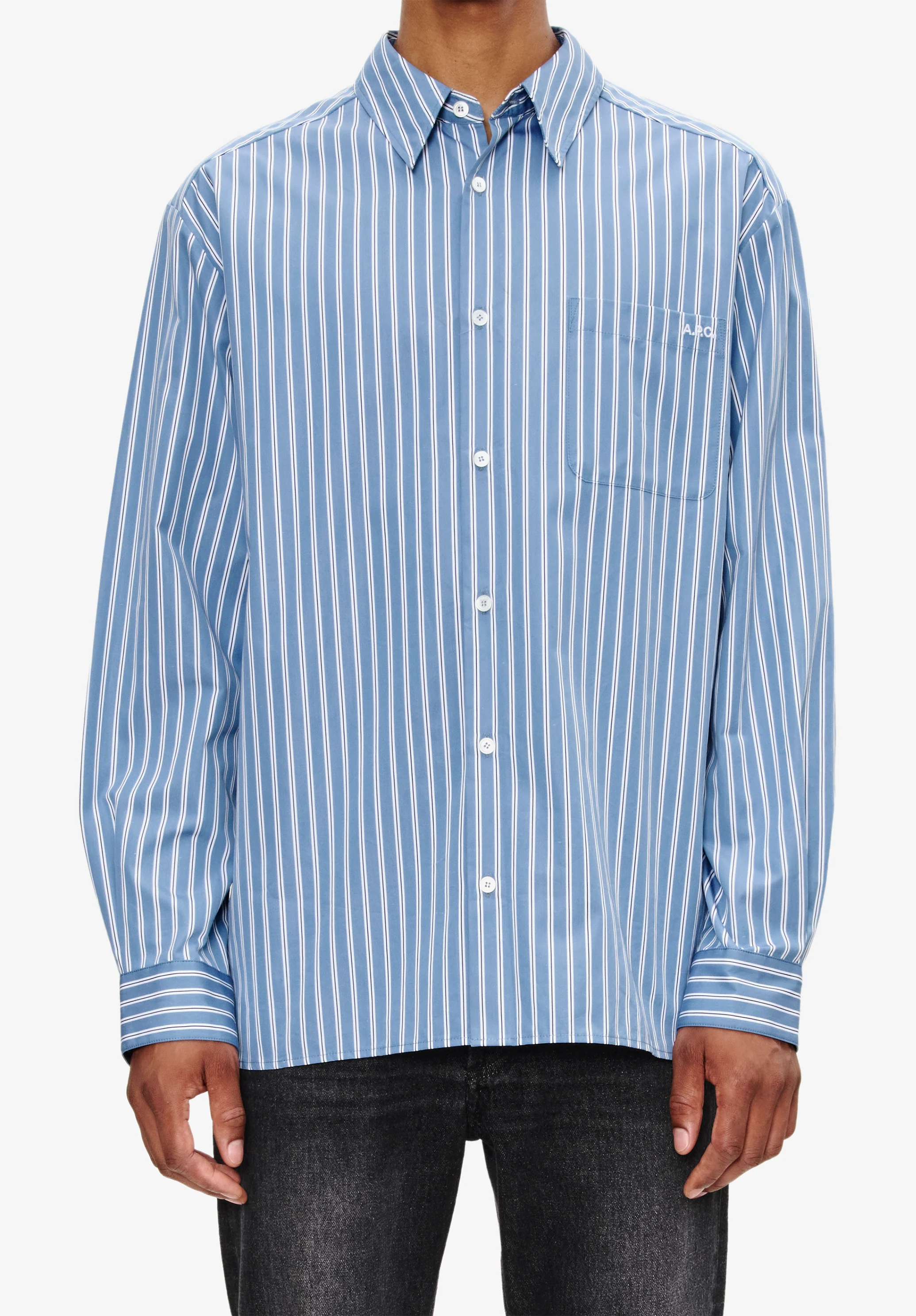 Loose-fit blue striped shirt - Image 4