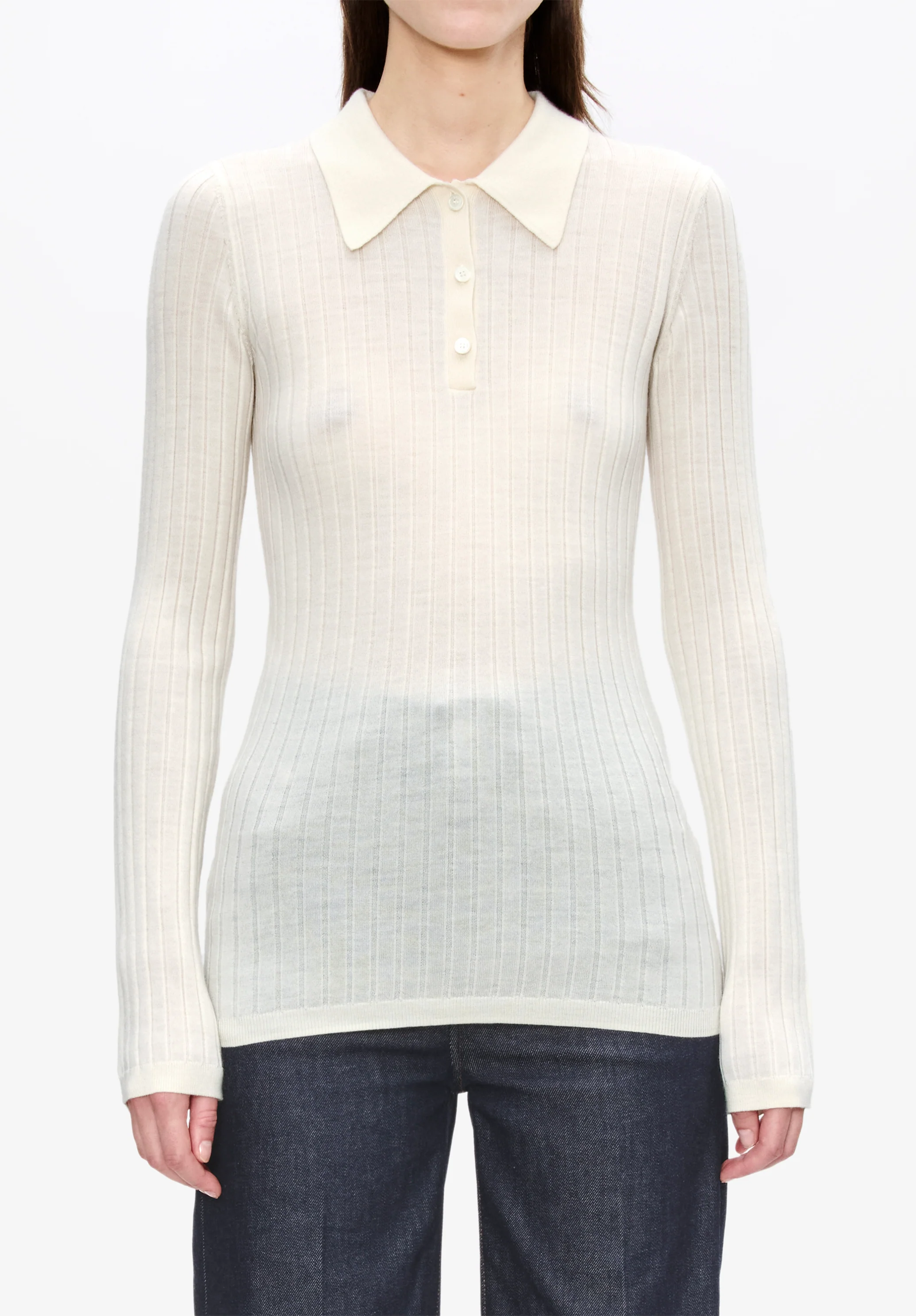 Narrow-rib jumper with polo shirt collar - Image 4
